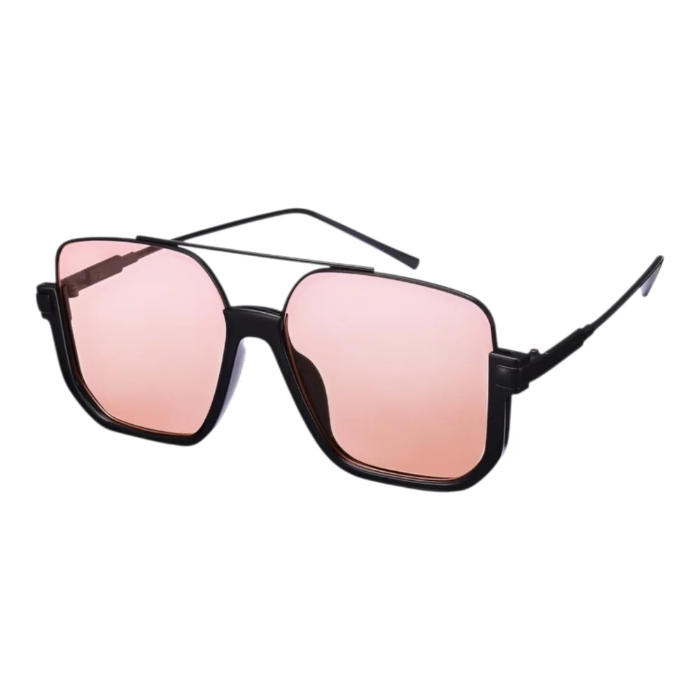 NEW Retro Oversized Sunglasses | Black & Gold | Semi Rimless - Light Tint Lenses